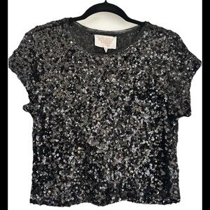 AUDREY PARKS Black Sequin Women's Cropped Top Sz M